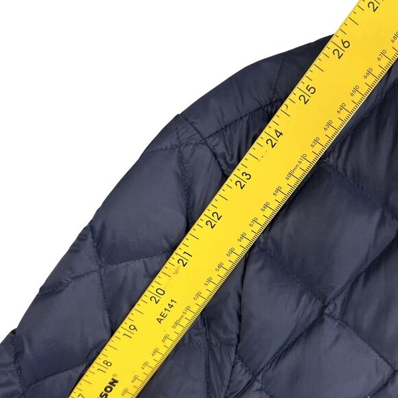 J. Jill Womens Lp Navy Diamond Quilted Down Puffer Jacket Corduroy Trim Snap Up - Picture 11 of 15
